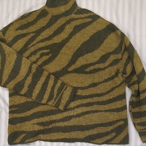 Cozy Warm - Olive and Black Striped Turtle Neck Sweater